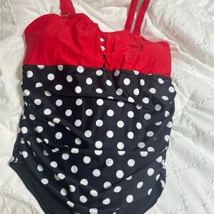 Red and Black Polka Dot Women's One Piece Swimsuit
